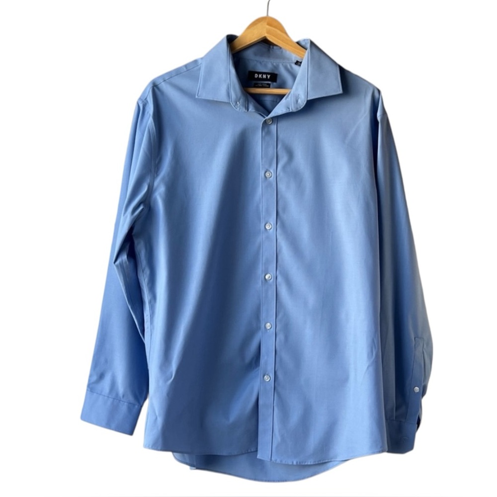 DKNY Light Blue Slim Fit Stretch Dress Shirt